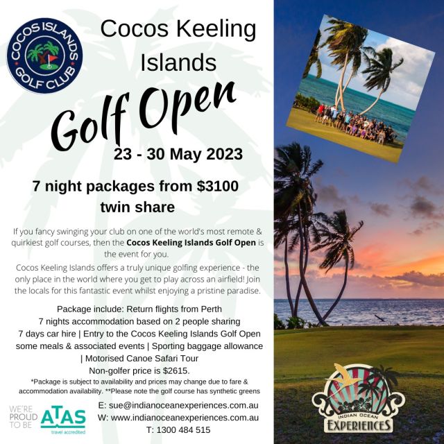 Have you ever wanted to play golf on one of the weirdest and most wonderful golf courses on the planet? Then the Cocos Keeling Islands Golf Open is the event for you! 3 days of activities will have you playing golf on one of the few expanses of open space on Cocos - the airfield! Mix with locals, enjoy the stunning views across the lagoon all whilst playing a sport you love! There are plenty of other activities to keep you busy during your 7 day stay on the stunning Cocos Keeling Islands! Contact Sue for more details! #CocosKeelingIslands #cocosislandsgolfclub #indianoceanexperiences✔️